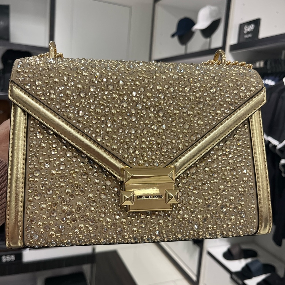 Michael Kors Gold Embellished Whitney Shoulder Bag - Picture 6 of 11